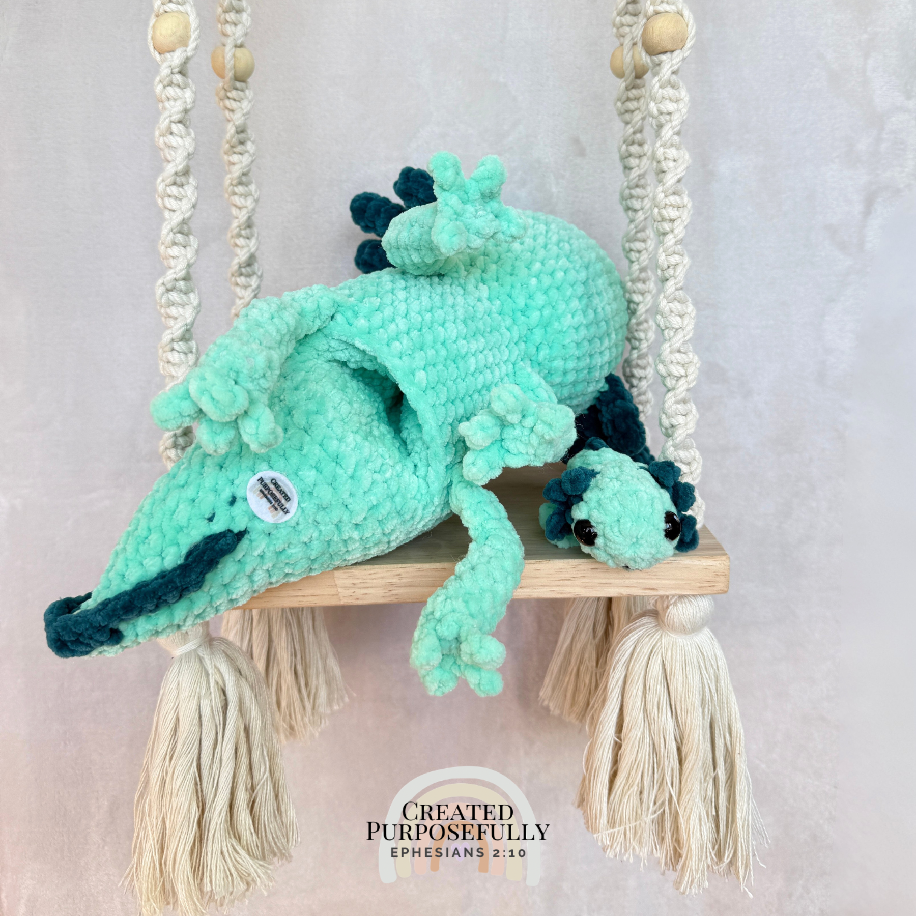 Handmade crochet axolotl family with one mama axolotl and one baby made with soft plush yarn