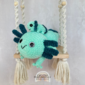 Handmade crochet axolotl family with one mama axolotl and one baby made with soft plush yarn