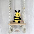 Handmade crochet bee plush with yellow and black stripes and soft wings by Created Purposefully