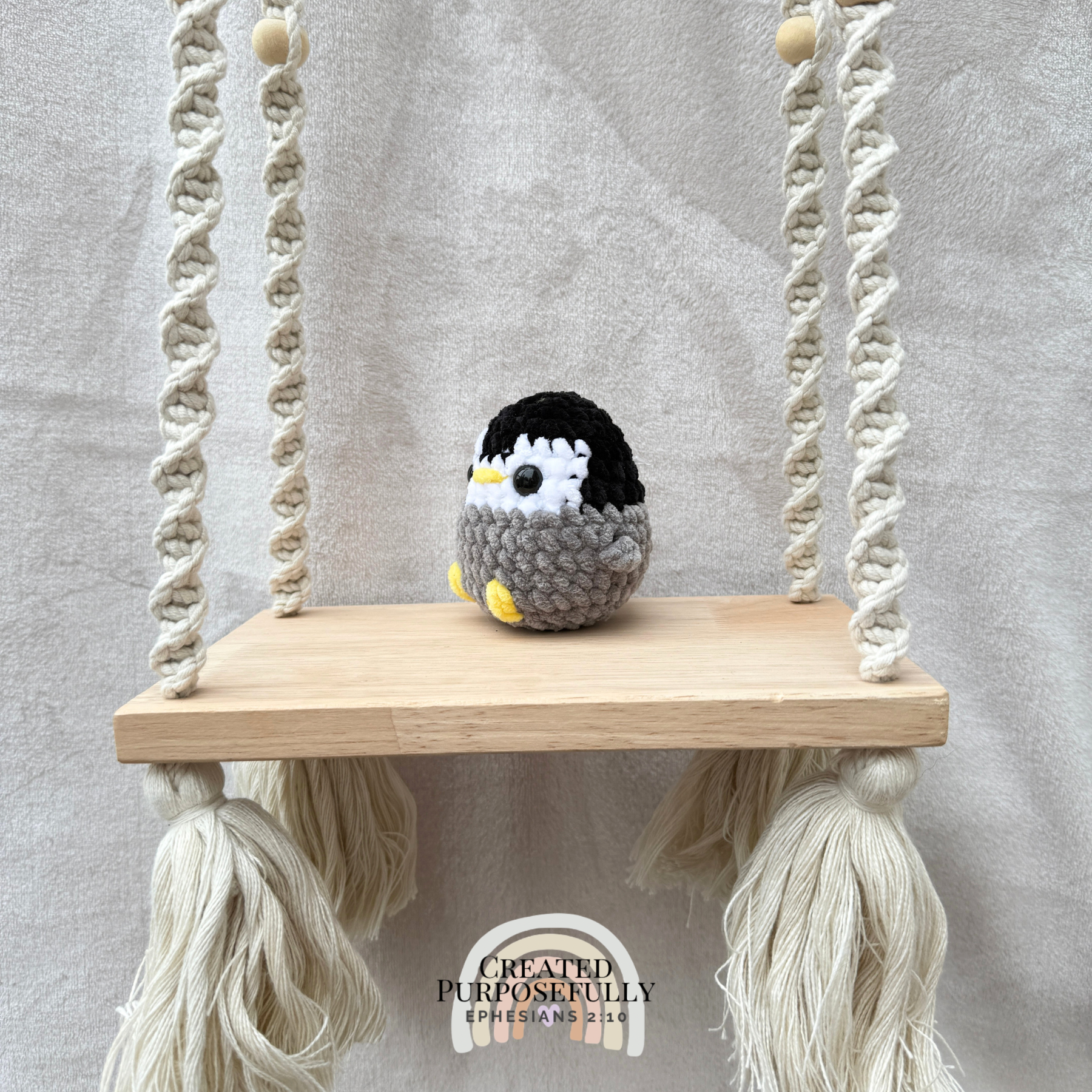 Handmade crochet mini bird plush including chicken, duck, owl, penguin, and parakeet made with soft plush yarn for kids and bird lovers.