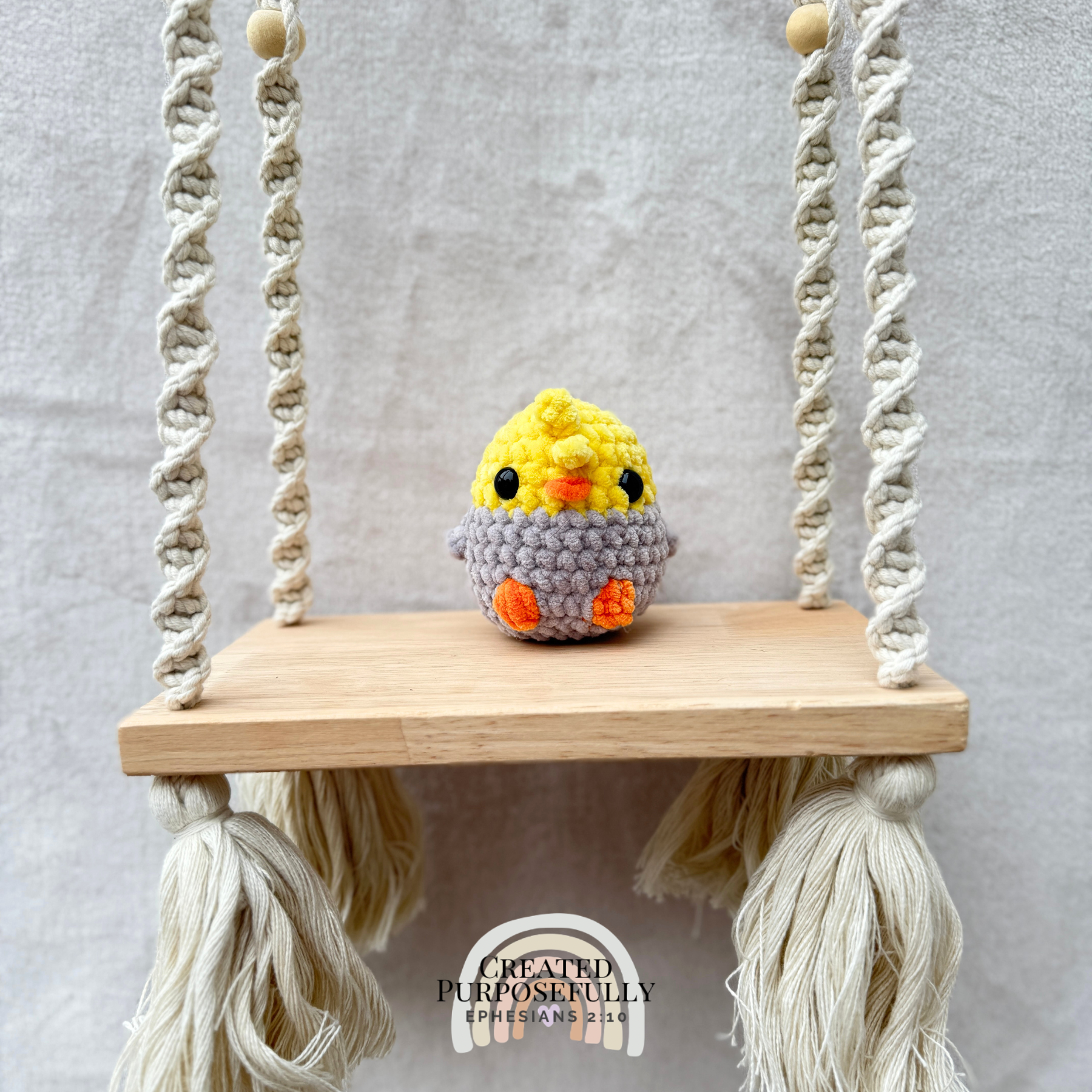 Handmade crochet mini bird plush including chicken, duck, owl, penguin, and parakeet made with soft plush yarn for kids and bird lovers.