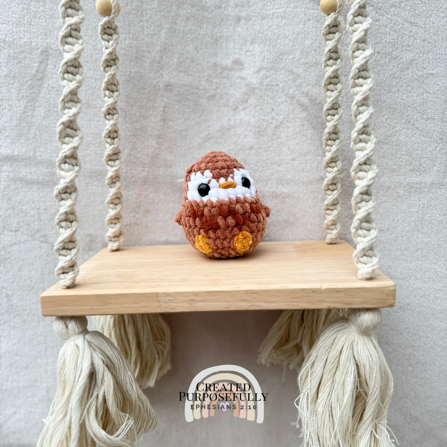 Handmade crochet mini bird plush including chicken, duck, owl, penguin, and parakeet made with soft plush yarn for kids and bird lovers.