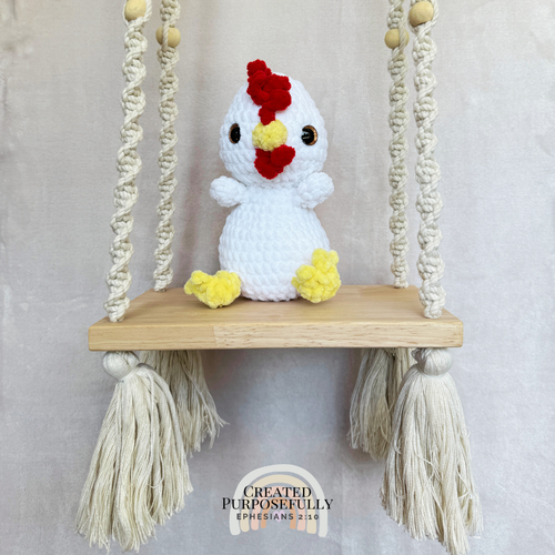 Handmade crochet chicken plush made with soft plush yarn and adorable farm animal details