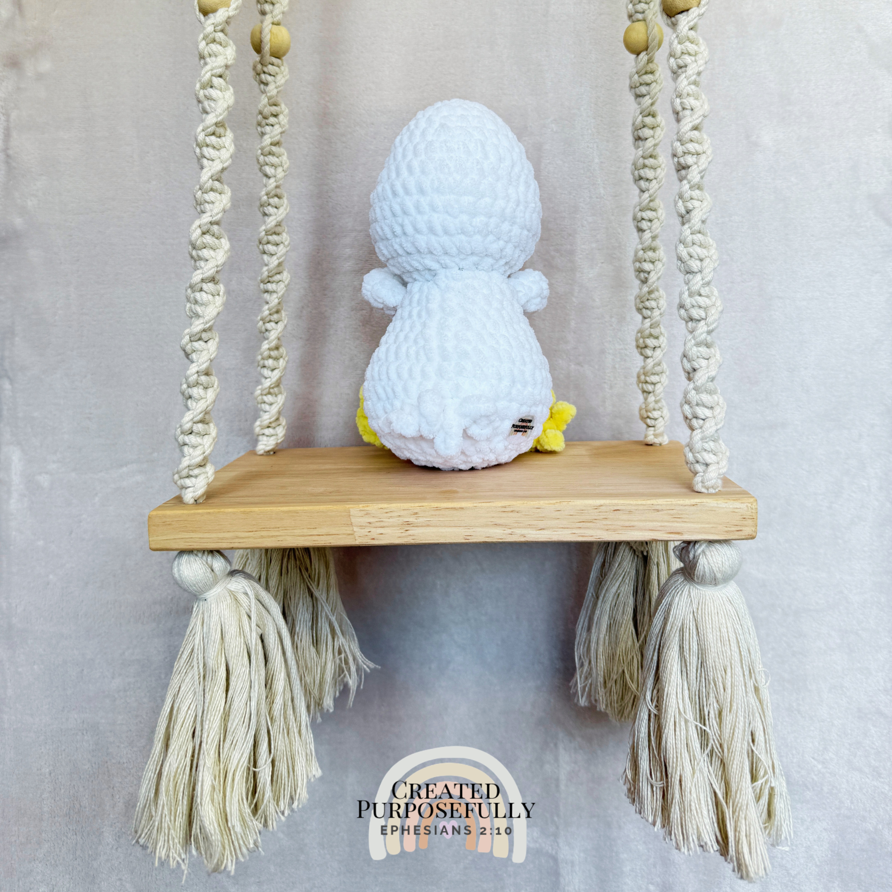 Handmade crochet chicken plush made with soft plush yarn and adorable farm animal details