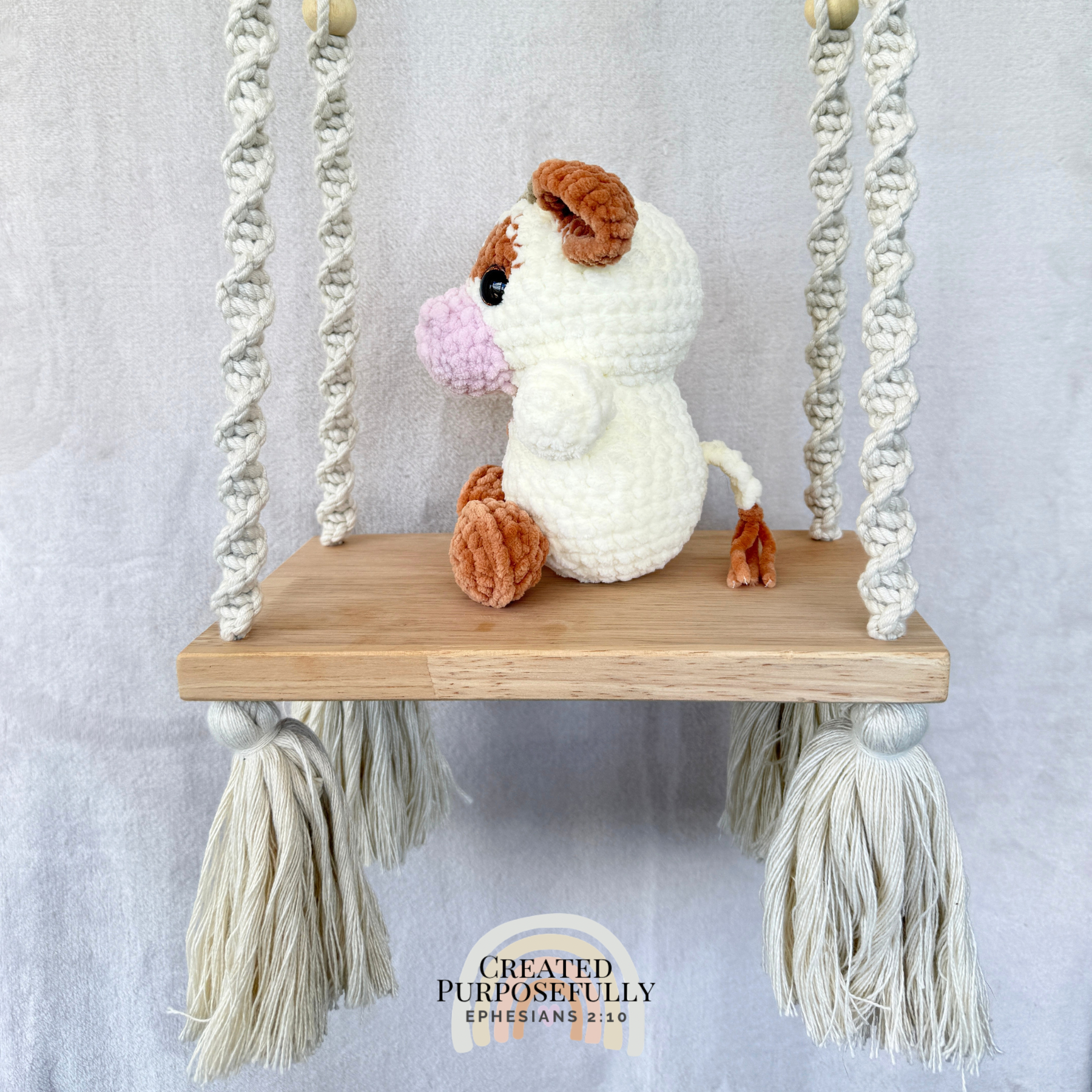 Handmade crochet cow plush in colorful and brown designs made with soft plush yarn