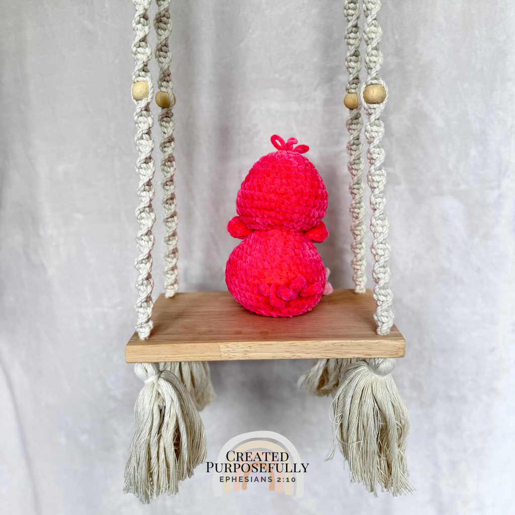 Handmade pink crochet flamingo plush made with soft yarn by Created Purposefully