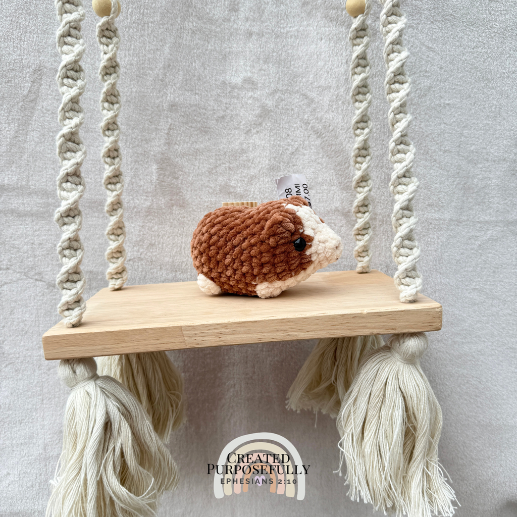 Handmade crochet mini hamster plush made with soft plush yarn, a cute stuffed hamster gift for kids, animal lovers, and plush collectors.
