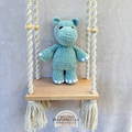 Handmade crochet hippo plush made with soft cuddly yarn and available in multiple colors by Created Purposefully