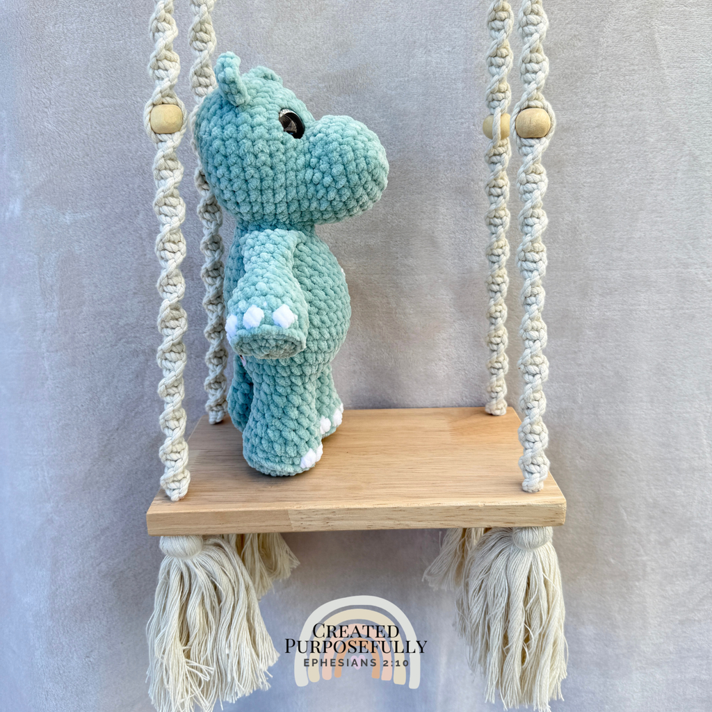 Handmade crochet hippo plush made with soft cuddly yarn and available in multiple colors by Created Purposefully