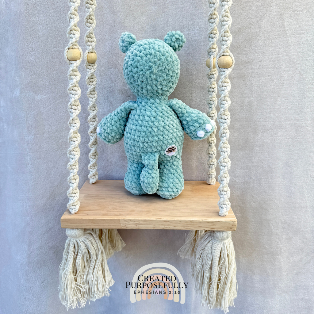 Handmade crochet hippo plush made with soft cuddly yarn and available in multiple colors by Created Purposefully