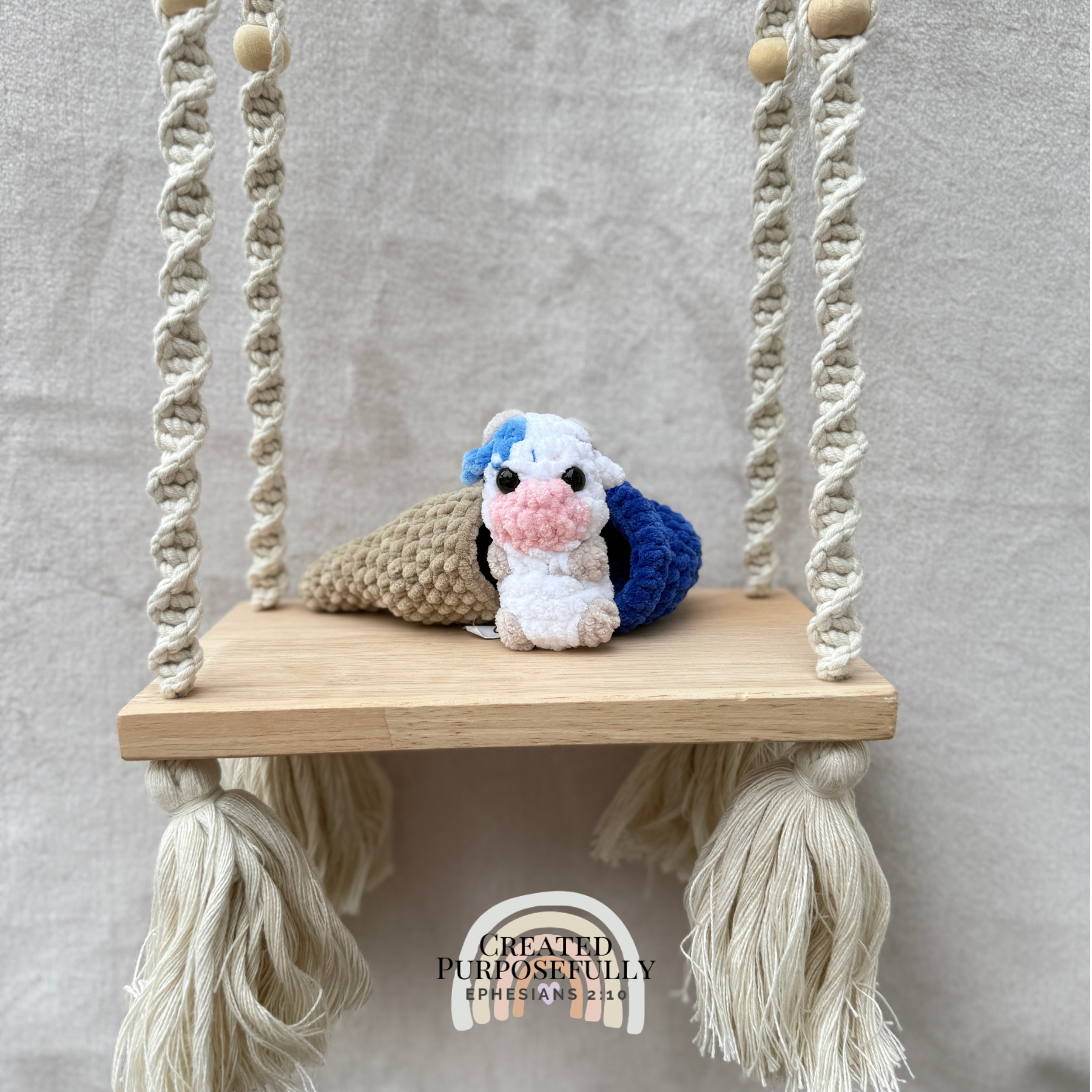 Handmade crochet Ice Cream Cow plush with a mini cow inside a soft ice cream cone, made with plush yarn for kids and cow lovers.