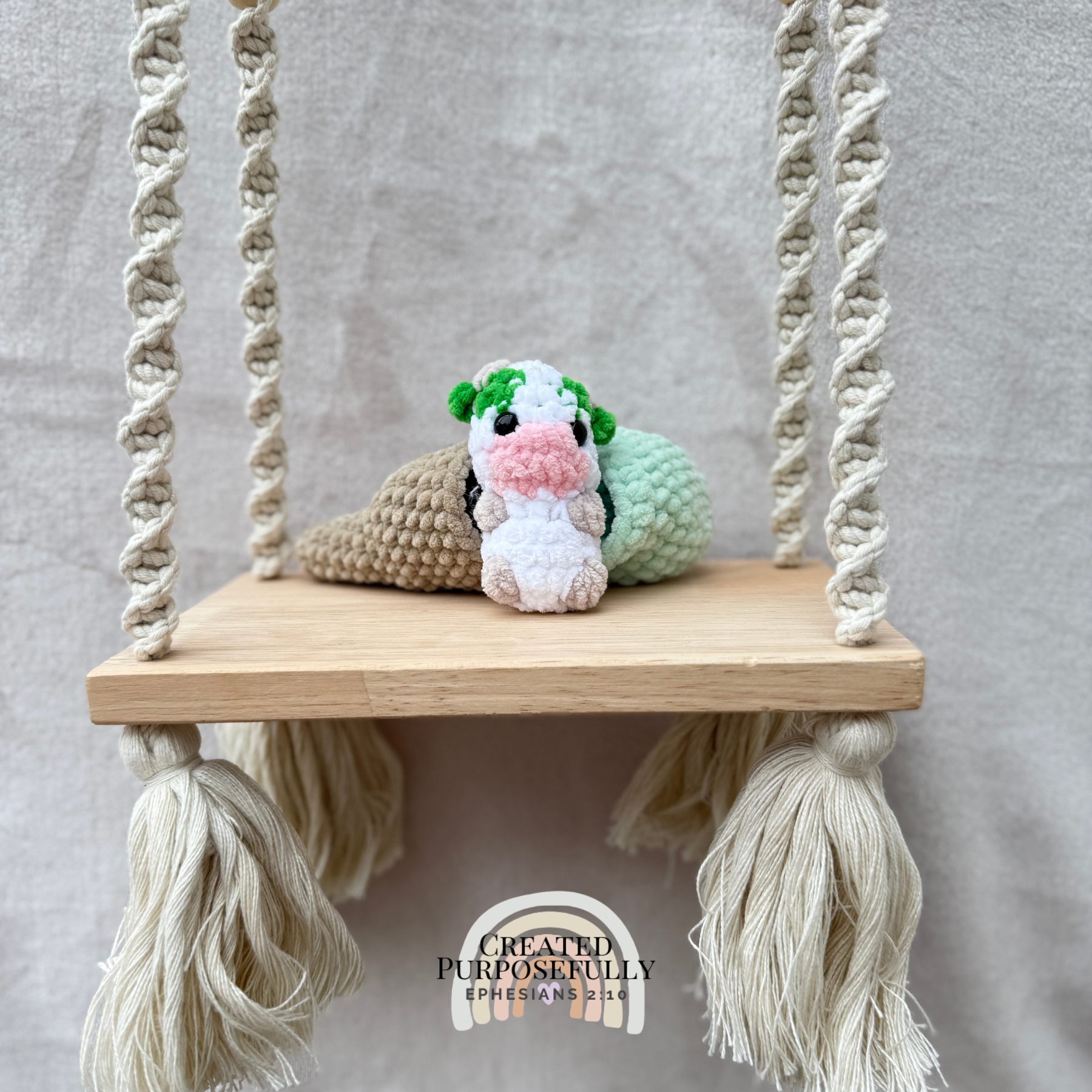 Handmade crochet Ice Cream Cow plush with a mini cow inside a soft ice cream cone, made with plush yarn for kids and cow lovers.