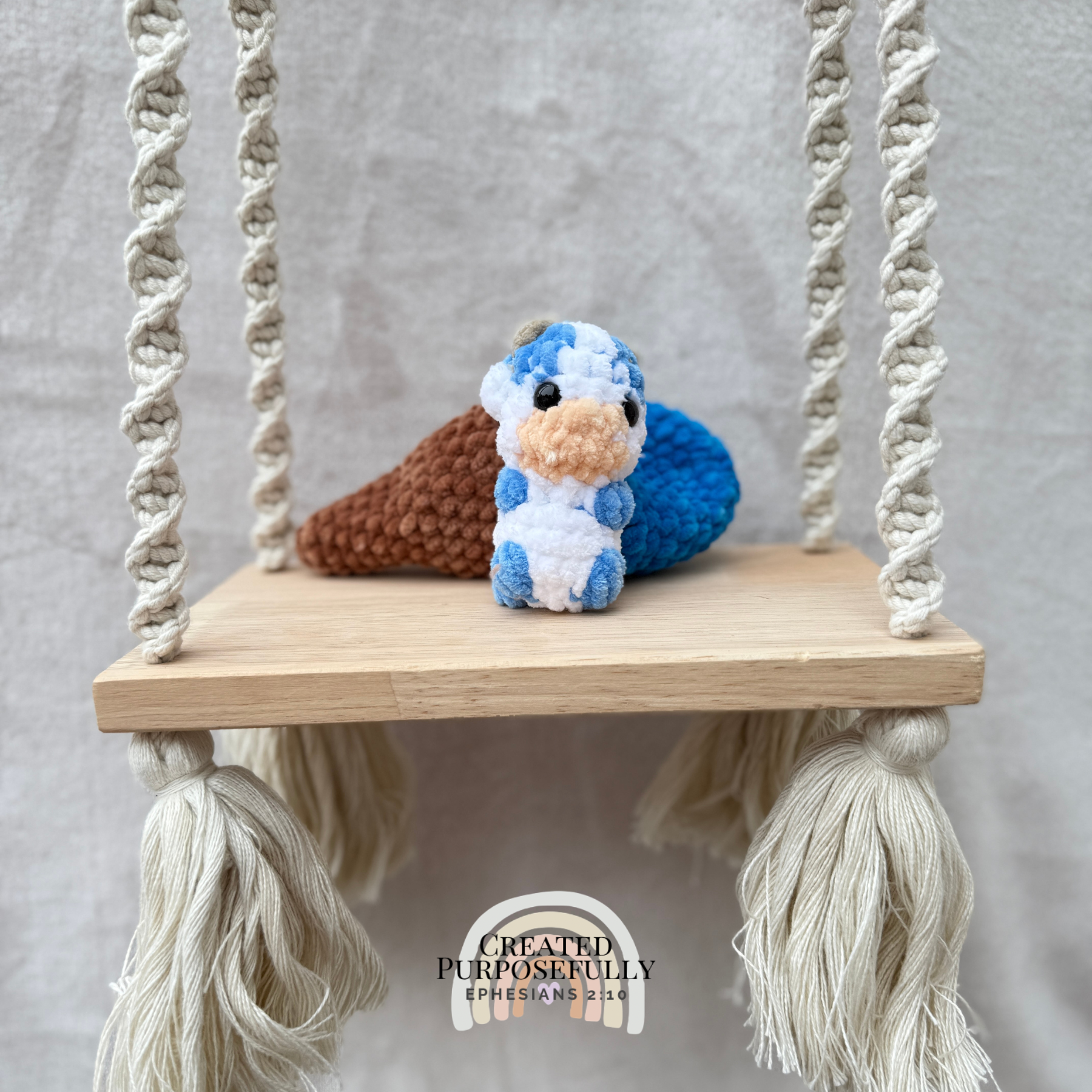 Handmade crochet Ice Cream Cow plush with a mini cow inside a soft ice cream cone, made with plush yarn for kids and cow lovers.