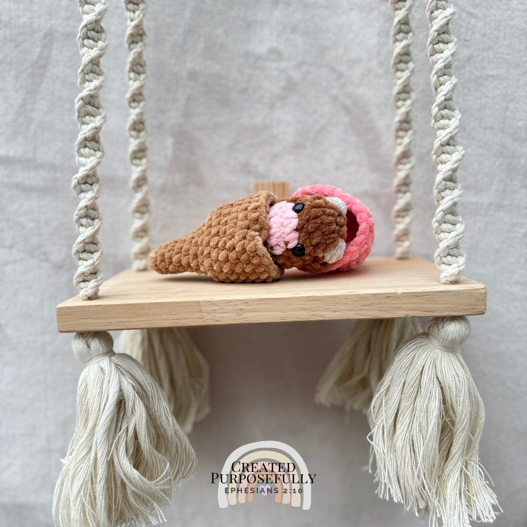 Handmade crochet Ice Cream Cow plush with a mini cow inside a soft ice cream cone, made with plush yarn for kids and cow lovers.