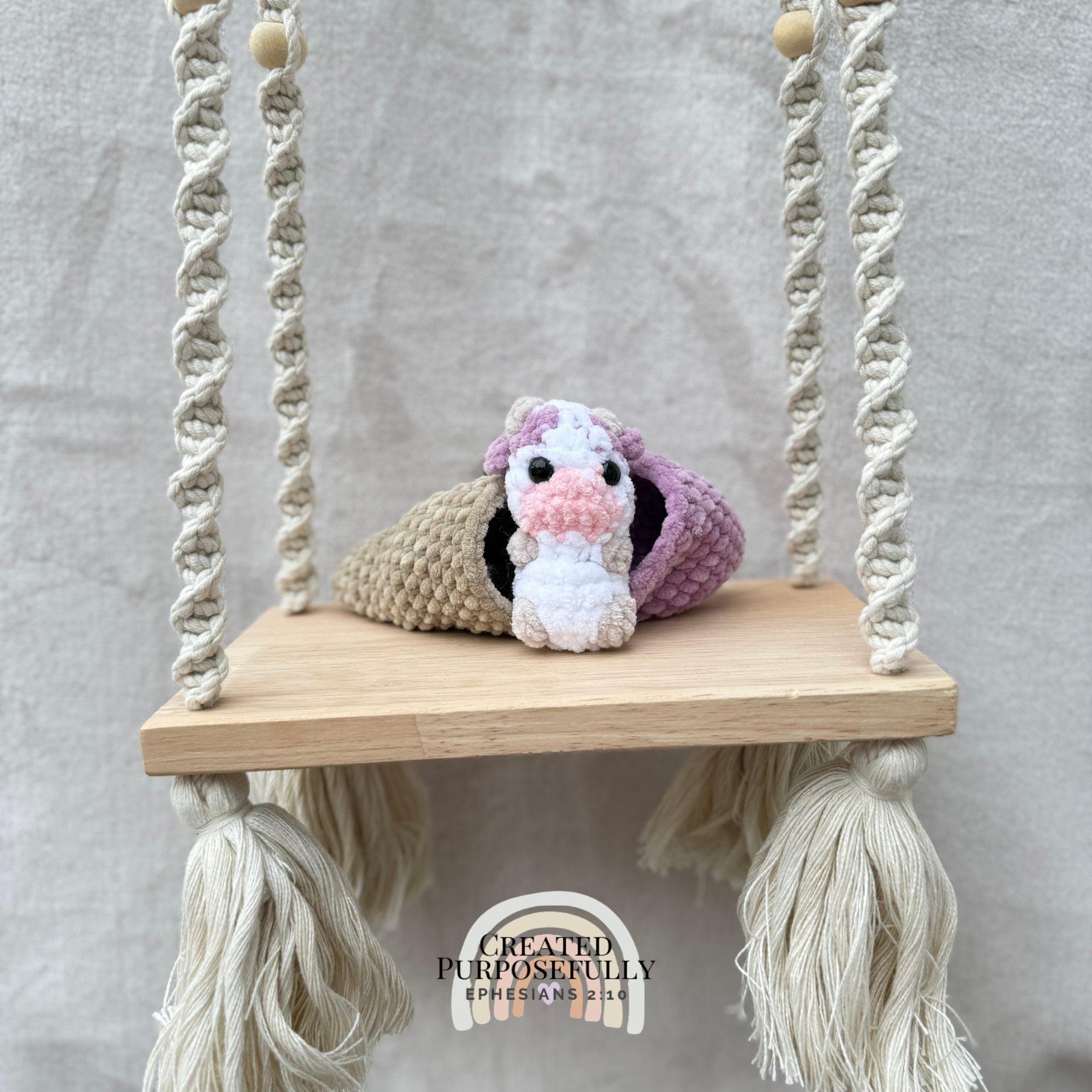 Handmade crochet Ice Cream Cow plush with a mini cow inside a soft ice cream cone, made with plush yarn for kids and cow lovers.