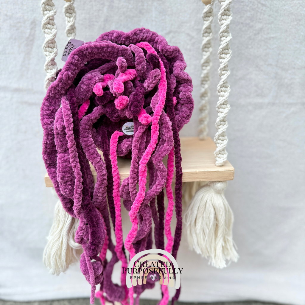 Handmade crochet jellyfish family with one mama jellyfish and two baby jellyfish made with soft plush yarn