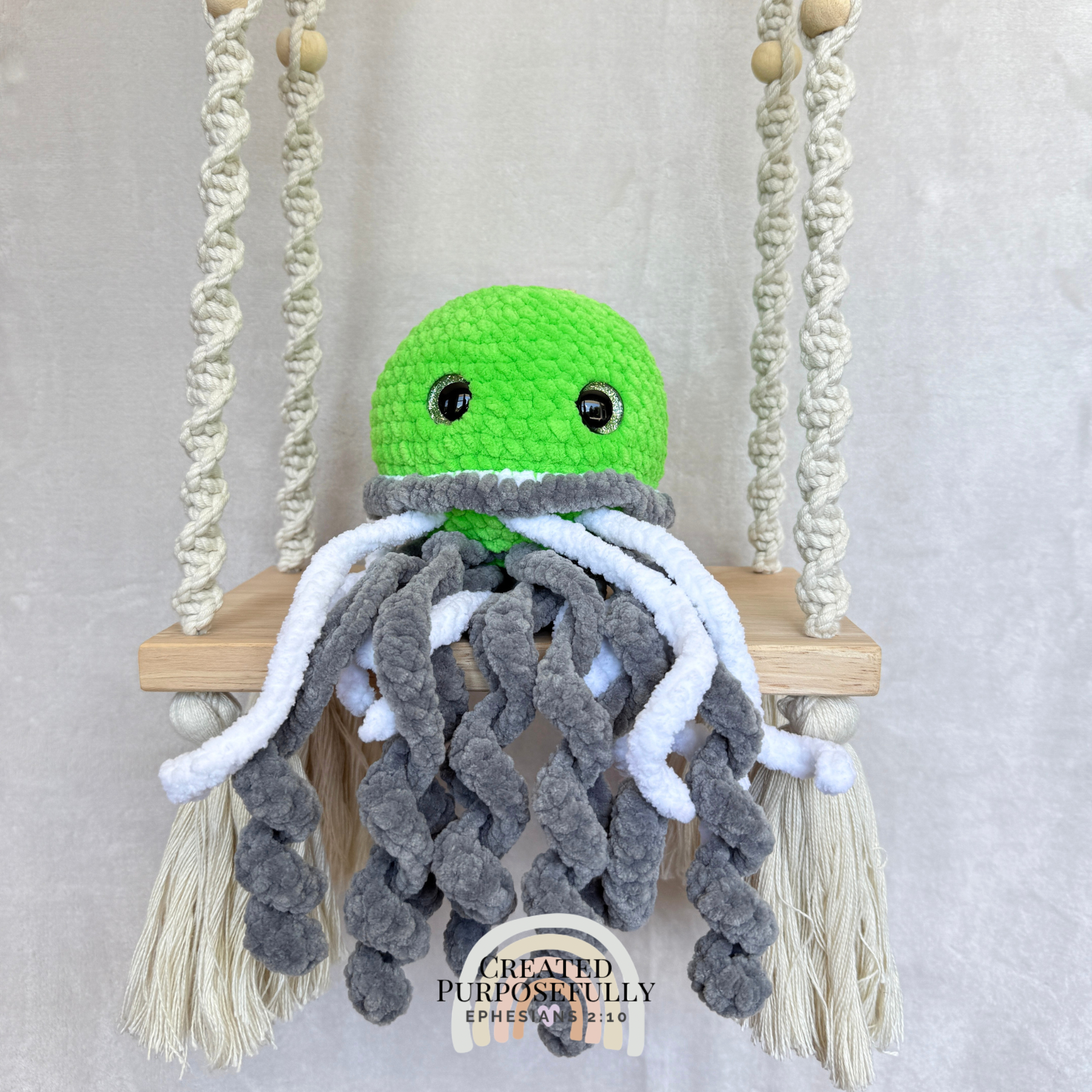 Handmade crochet jellyfish plush made with soft plush yarn and adorable ocean animal details