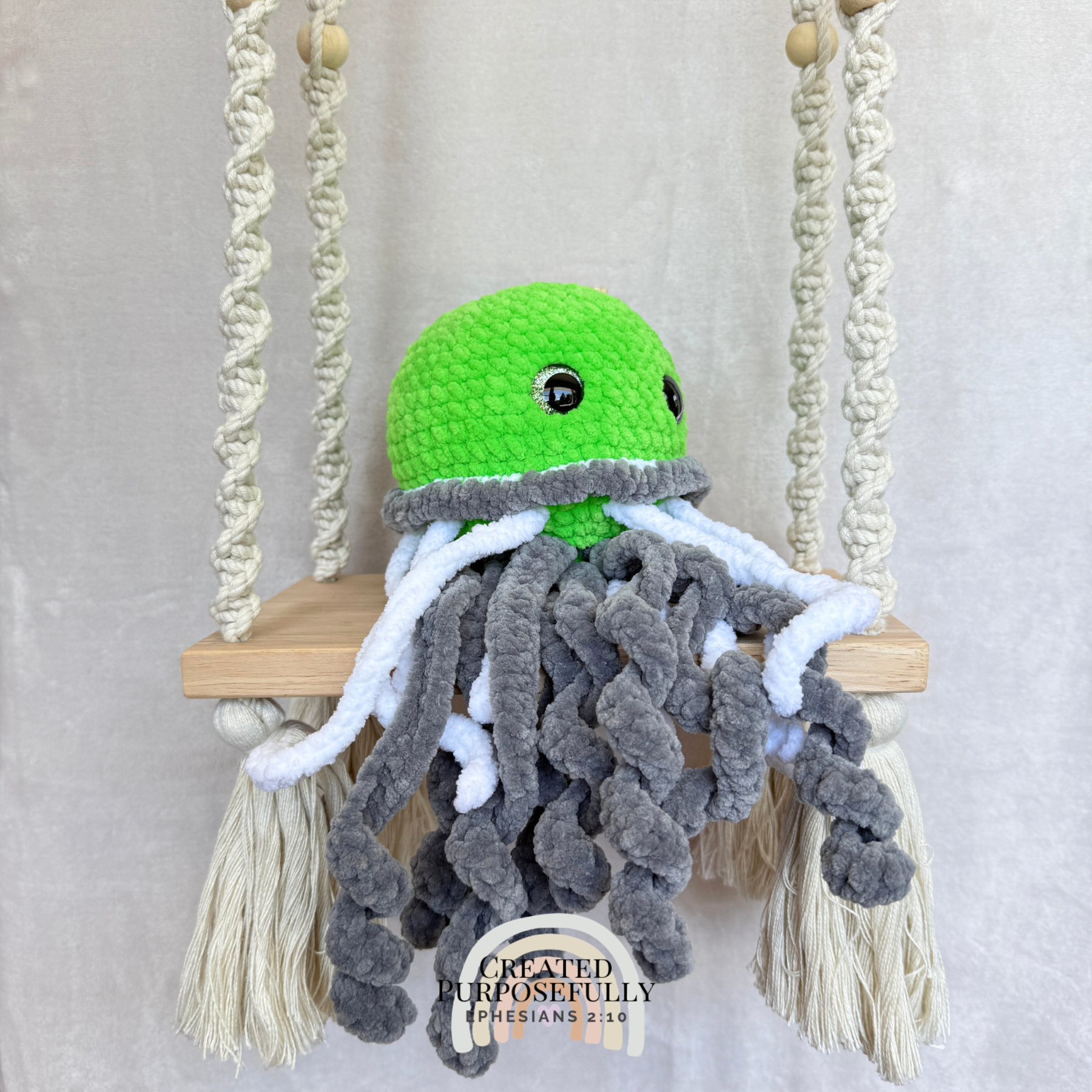 Handmade crochet jellyfish plush made with soft plush yarn and adorable ocean animal details