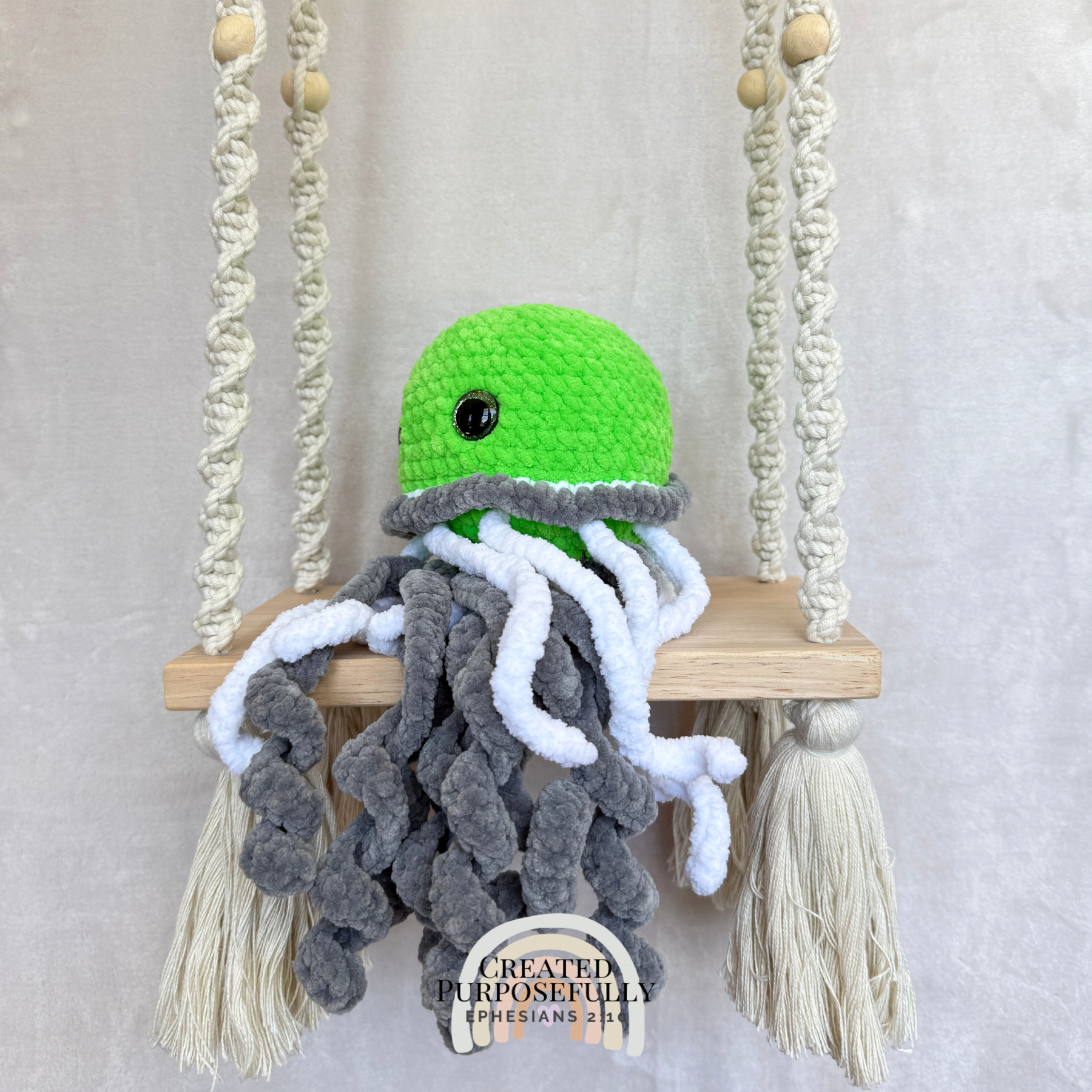 Handmade crochet jellyfish plush made with soft plush yarn and adorable ocean animal details
