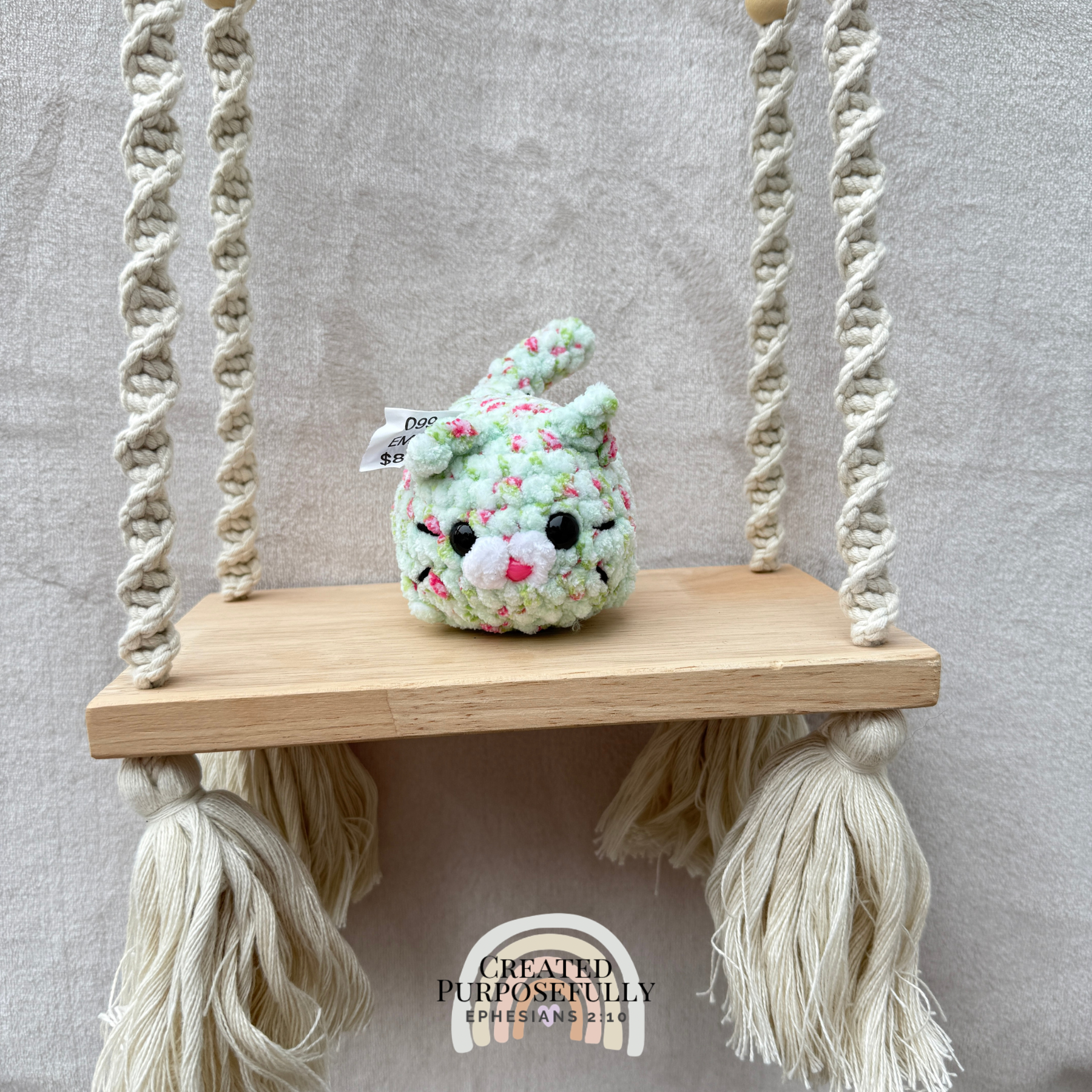 Handmade crochet mini lazy cat plush made with soft plush yarn, a cute stuffed cat gift for kids, cat lovers, and plush collectors.