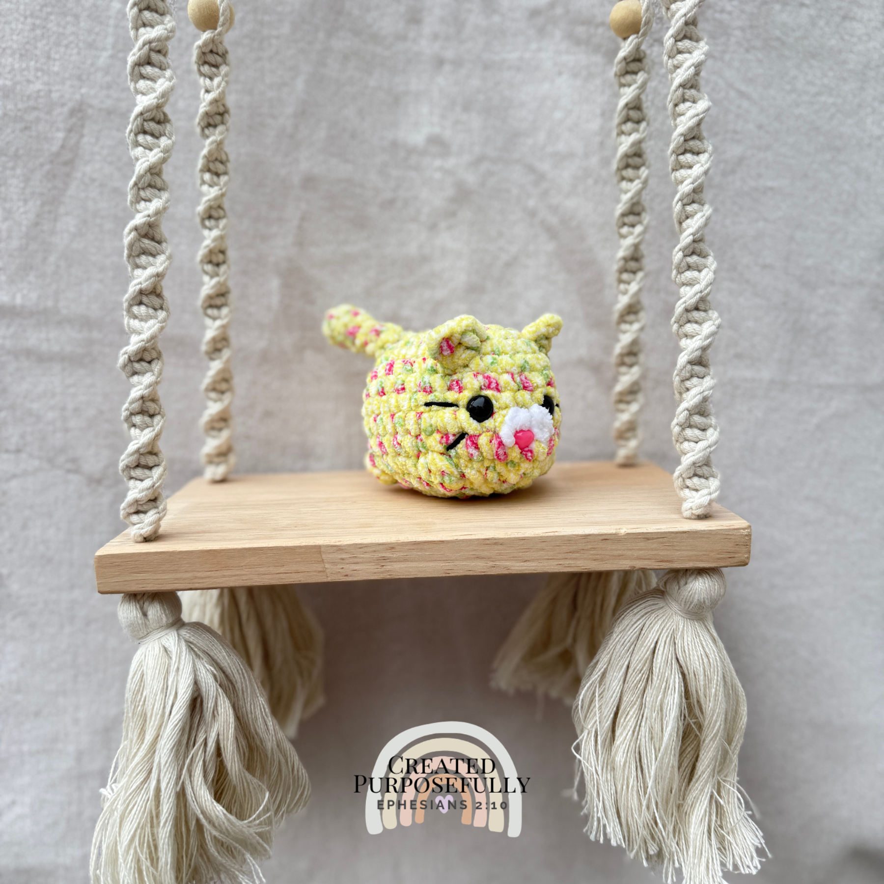 Handmade crochet mini lazy cat plush made with soft plush yarn, a cute stuffed cat gift for kids, cat lovers, and plush collectors.