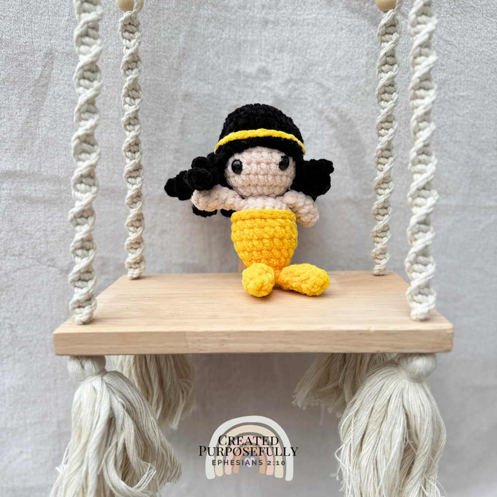 Handmade crochet mini mermaid plush made with soft plush yarn, a cute stuffed mermaid doll for kids, ocean lovers, and fantasy fans.