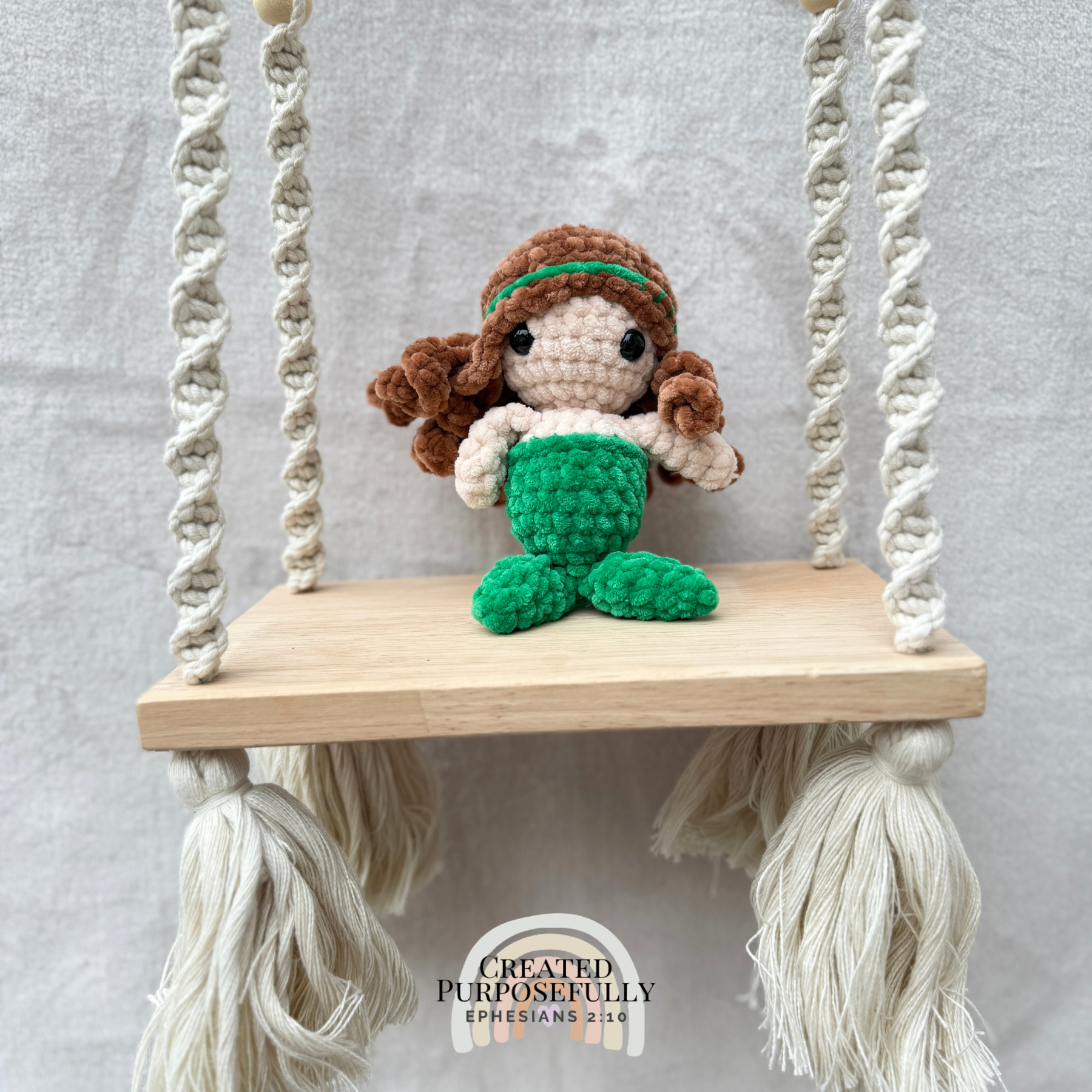 Handmade crochet mini mermaid plush made with soft plush yarn, a cute stuffed mermaid doll for kids, ocean lovers, and fantasy fans.