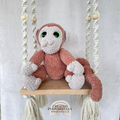 Handmade crochet monkey plush made with soft plush yarn and adorable handmade details