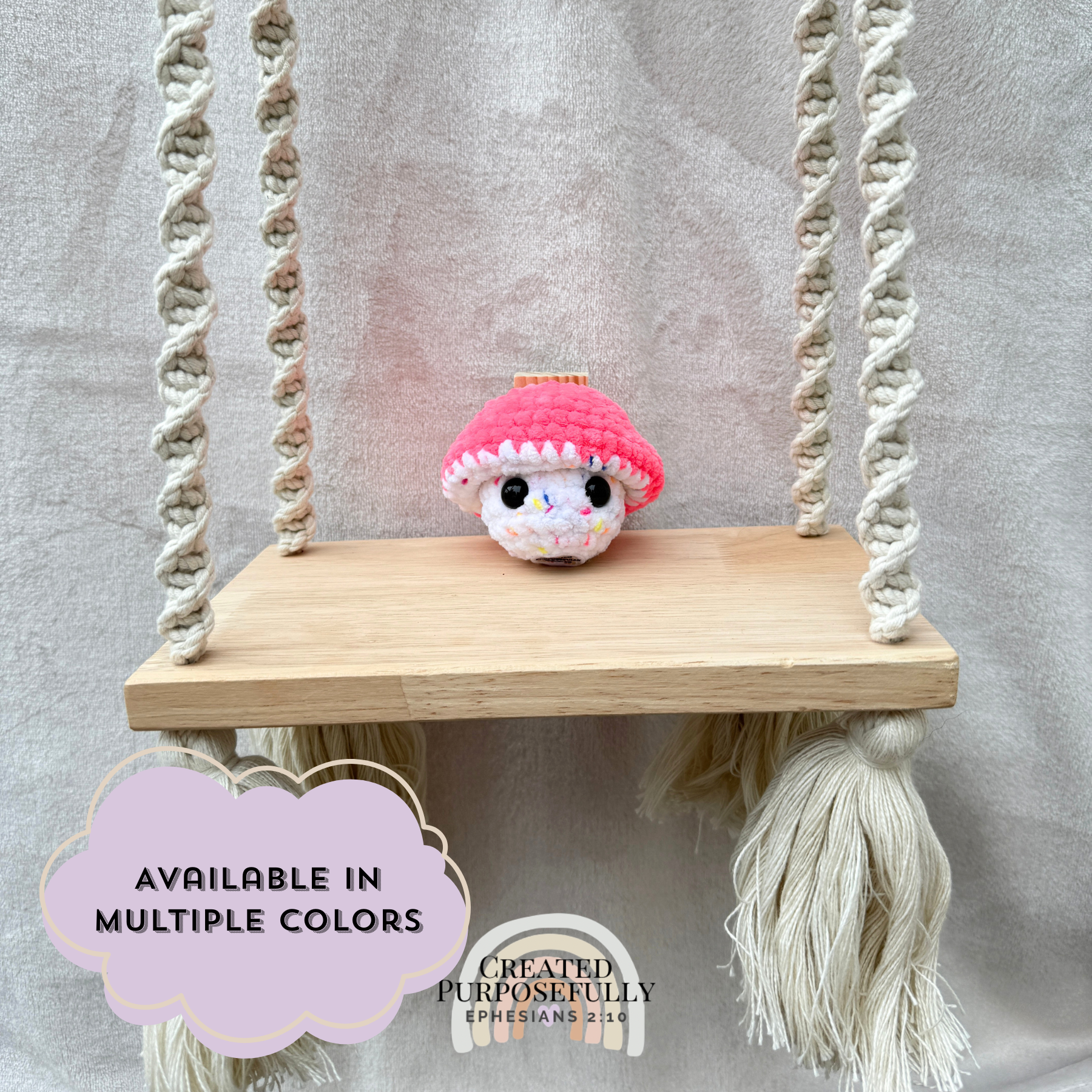 Handmade crochet mushroom pop fidget plush made with soft plush yarn, perfect as a sensory toy, gift, and cute handmade stuffed mushroom.