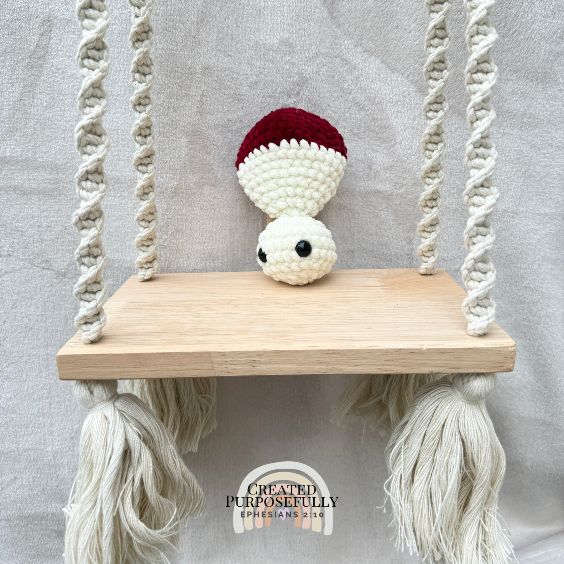 Handmade crochet mushroom pop fidget plush made with soft plush yarn, perfect as a sensory toy, gift, and cute handmade stuffed mushroom.