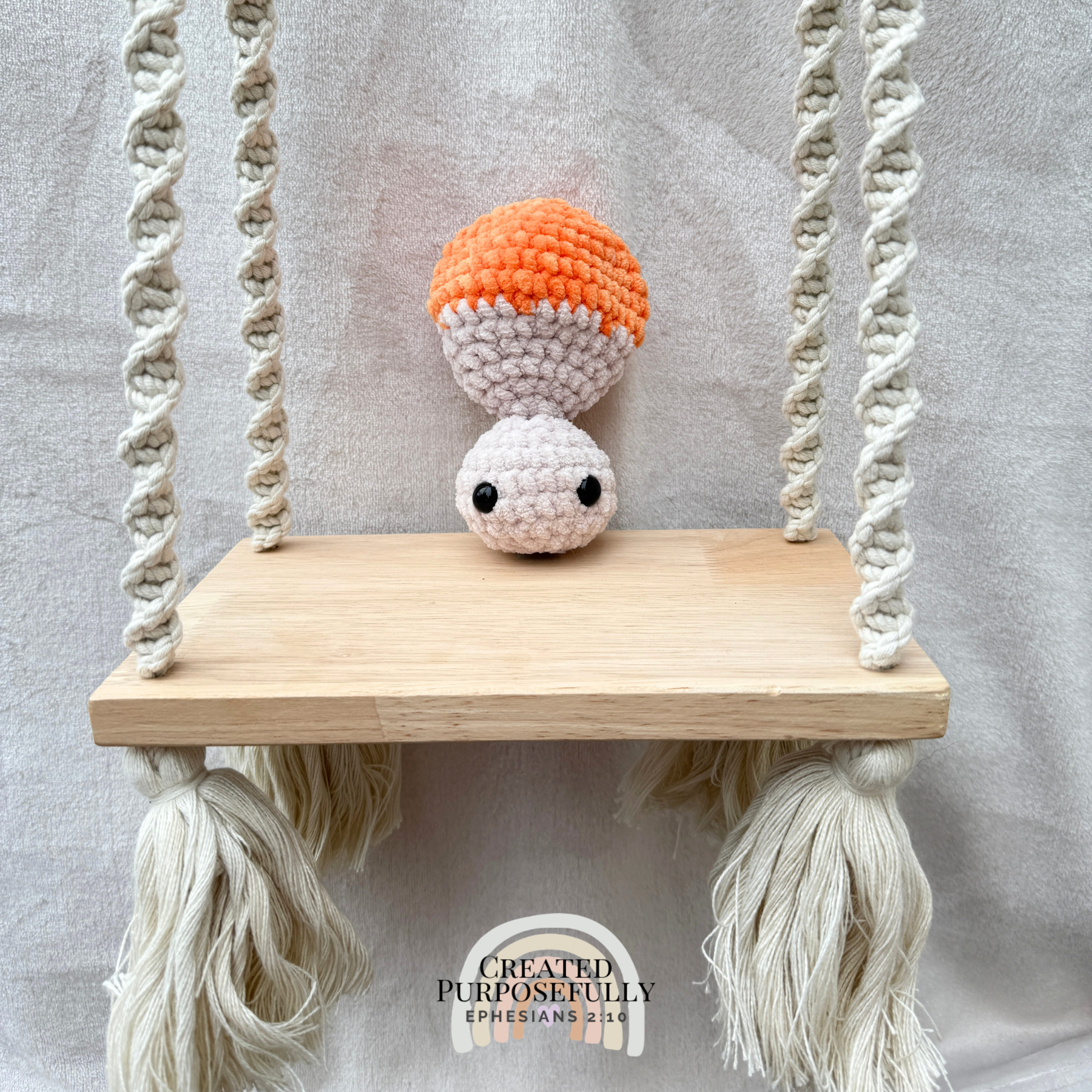 Handmade crochet mushroom pop fidget plush made with soft plush yarn, perfect as a sensory toy, gift, and cute handmade stuffed mushroom.