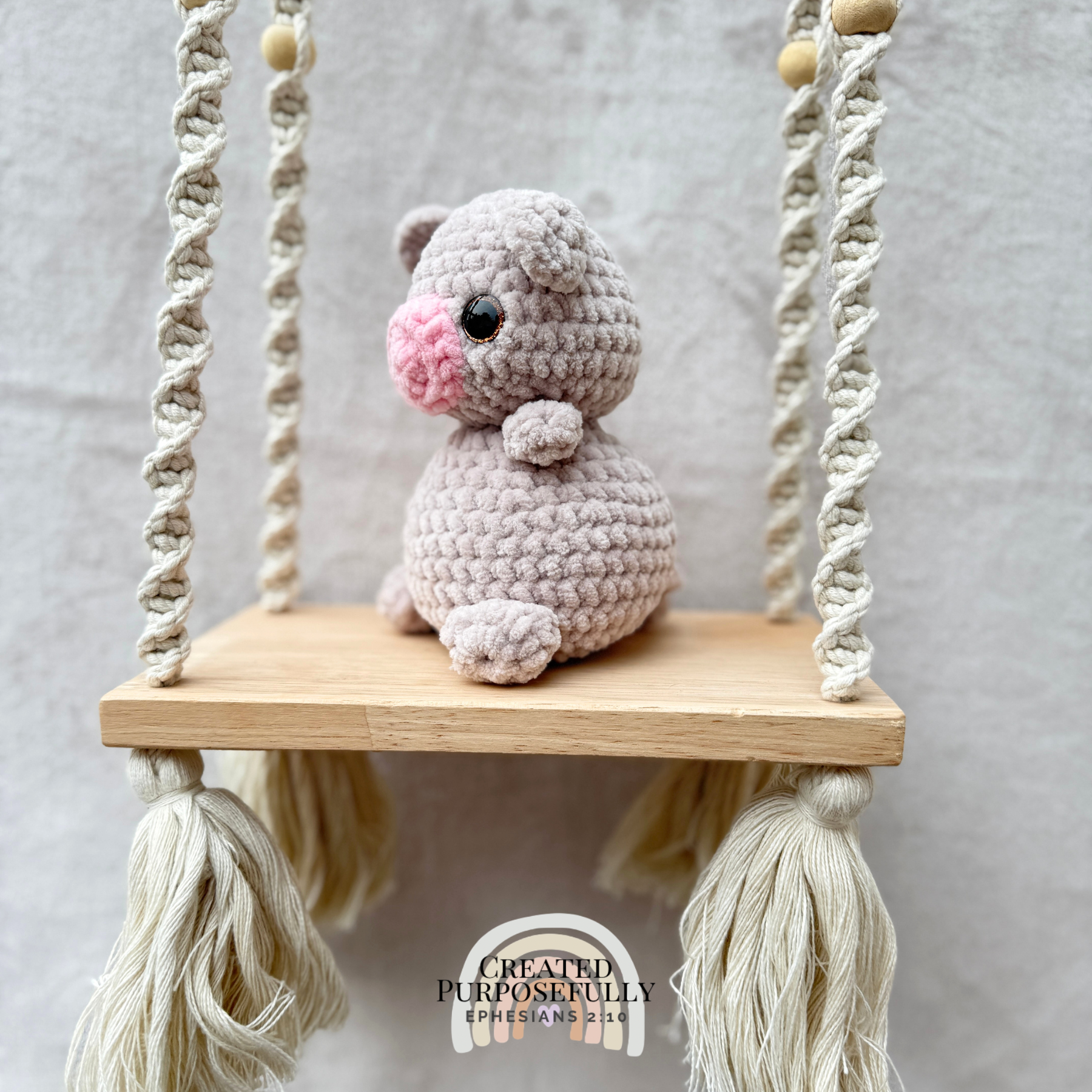 Handmade crochet pig plush made with soft plush yarn, a cute stuffed farm animal gift for kids, pig lovers, and plush collectors.