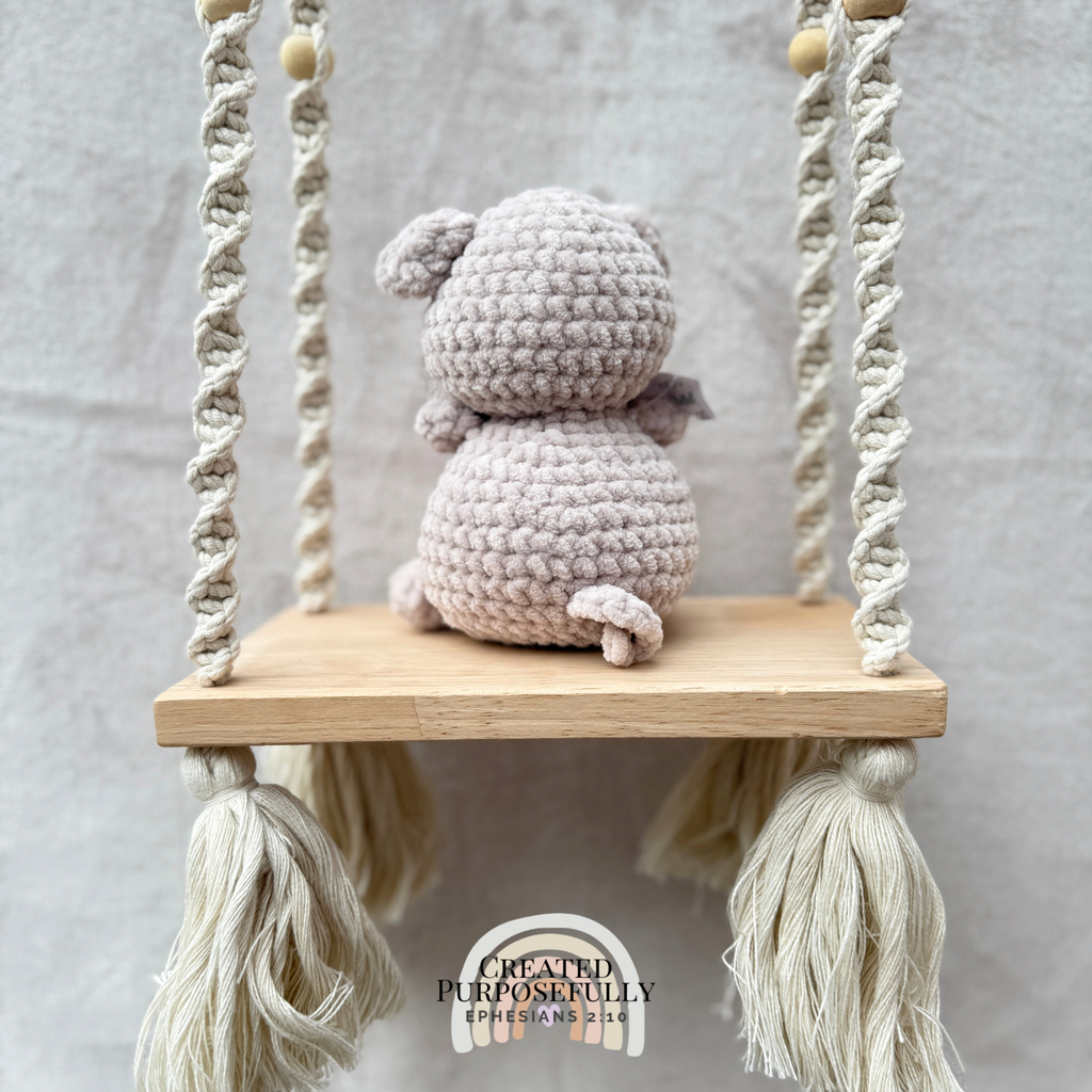 Handmade crochet pig plush made with soft plush yarn, a cute stuffed farm animal gift for kids, pig lovers, and plush collectors.