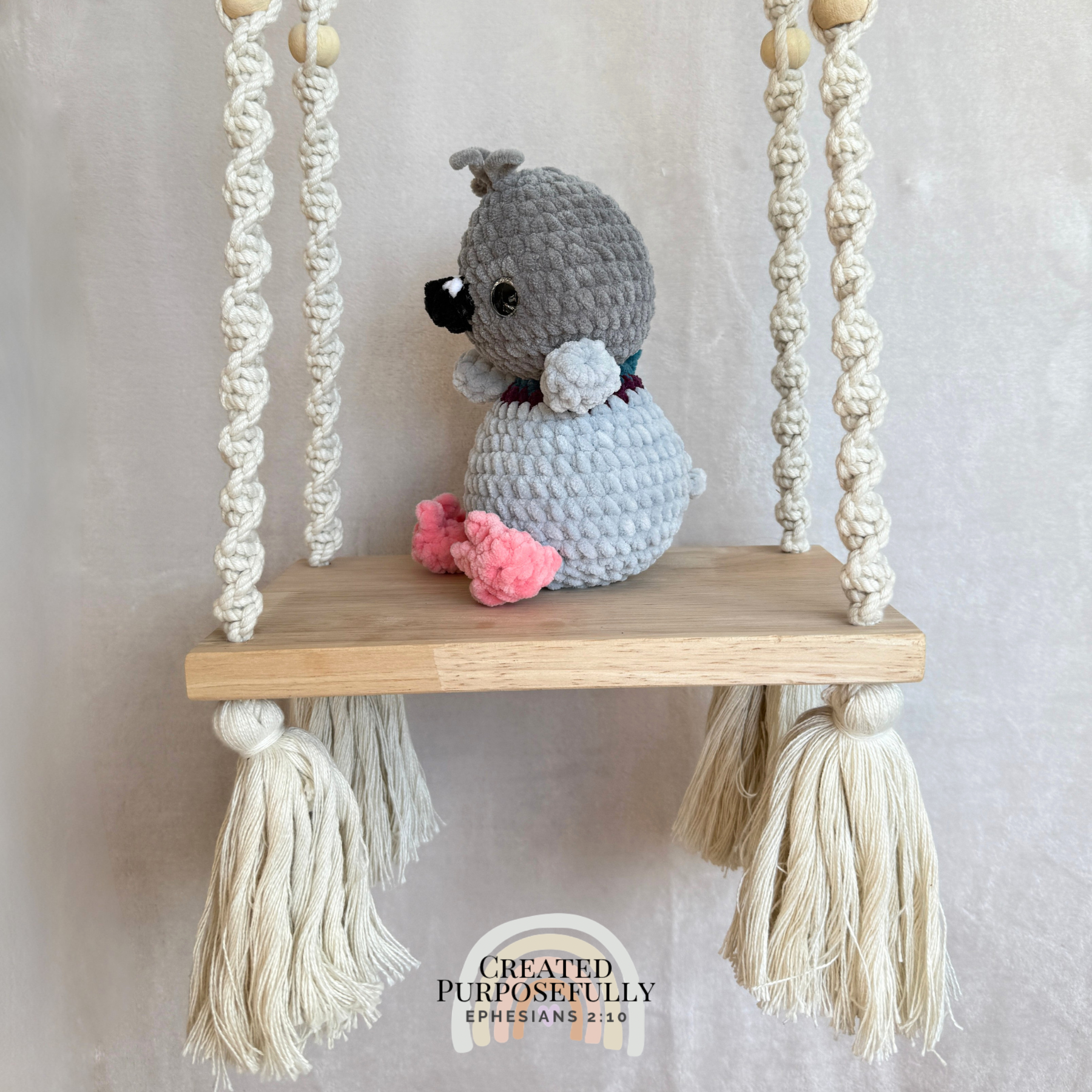 Handmade crochet pigeon plush made with soft plush yarn and adorable bird details