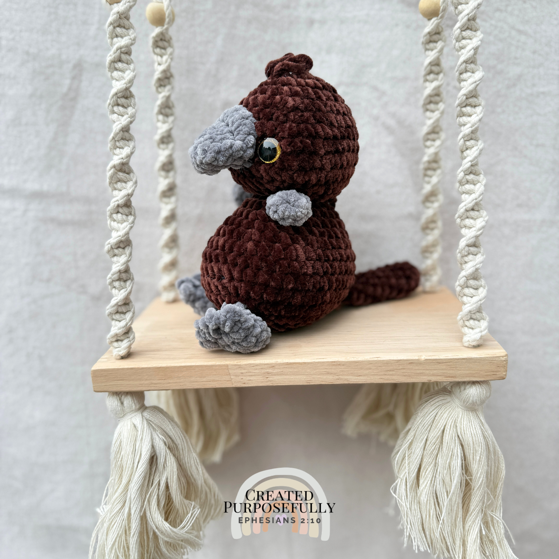Handmade crochet platypus plush made with soft plush yarn, a cute stuffed platypus gift for kids, animal lovers, and plush collectors.