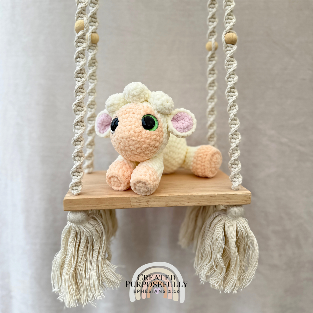 Handmade crochet sheep plush made with soft yarn and available in multiple color options by Created Purposefully