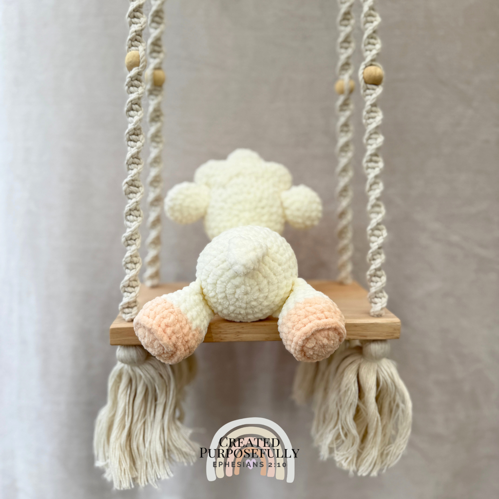 Handmade crochet sheep plush made with soft yarn and available in multiple color options by Created Purposefully