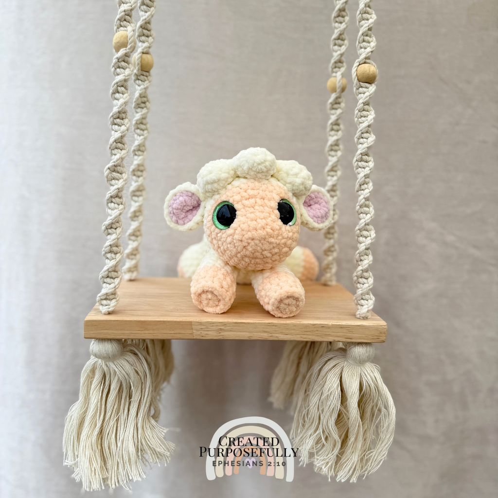 Handmade crochet sheep plush made with soft yarn and available in multiple color options by Created Purposefully