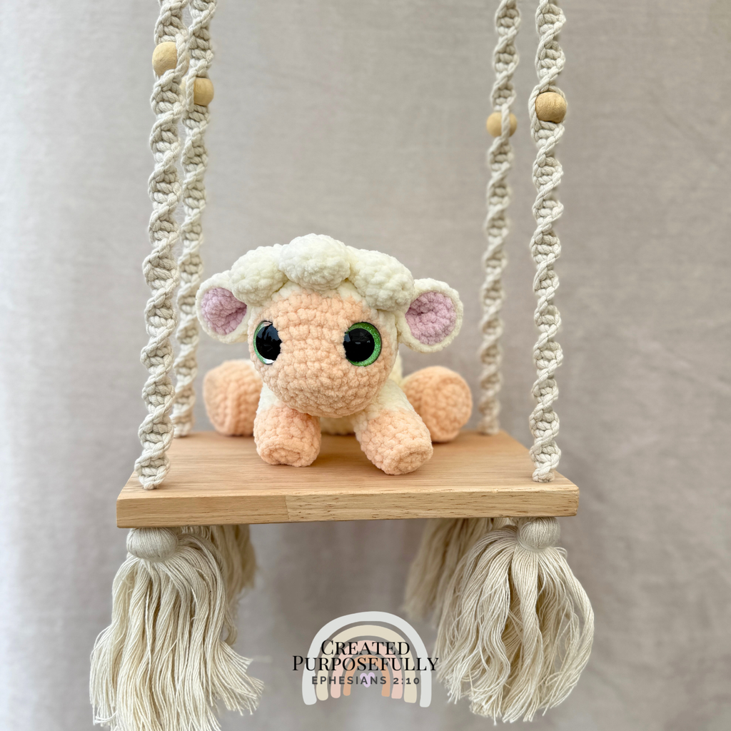 Handmade crochet sheep plush made with soft yarn and available in multiple color options by Created Purposefully