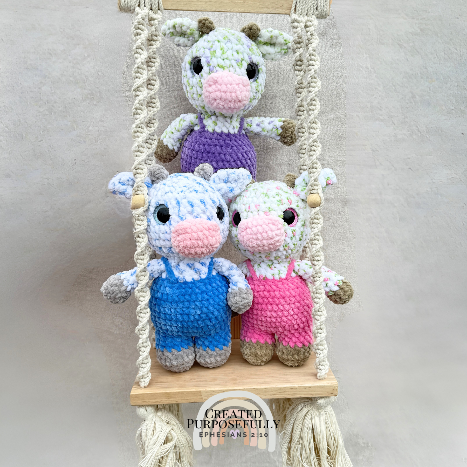 Handmade Crochet Standing Cow Plush | Amigurumi Cow in Overalls