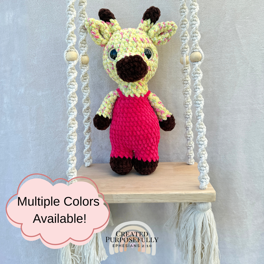 Handmade crochet standing giraffe made with ultra soft plush yarn. Choose yellow or white giraffe. A sweet gift for giraffe lovers of all ages.