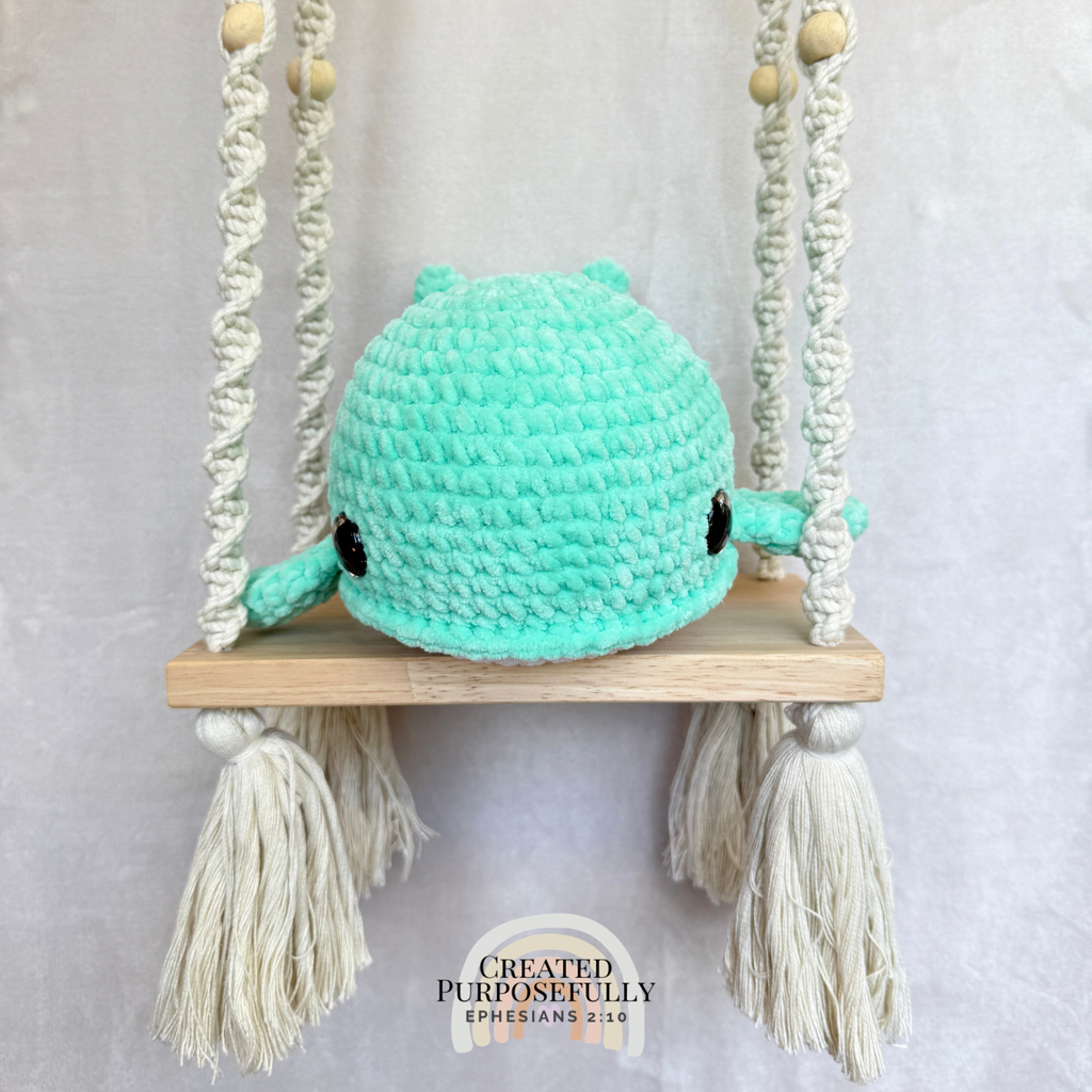 Handmade crochet whale family with one mama whale and two baby whales made with soft plush yarn