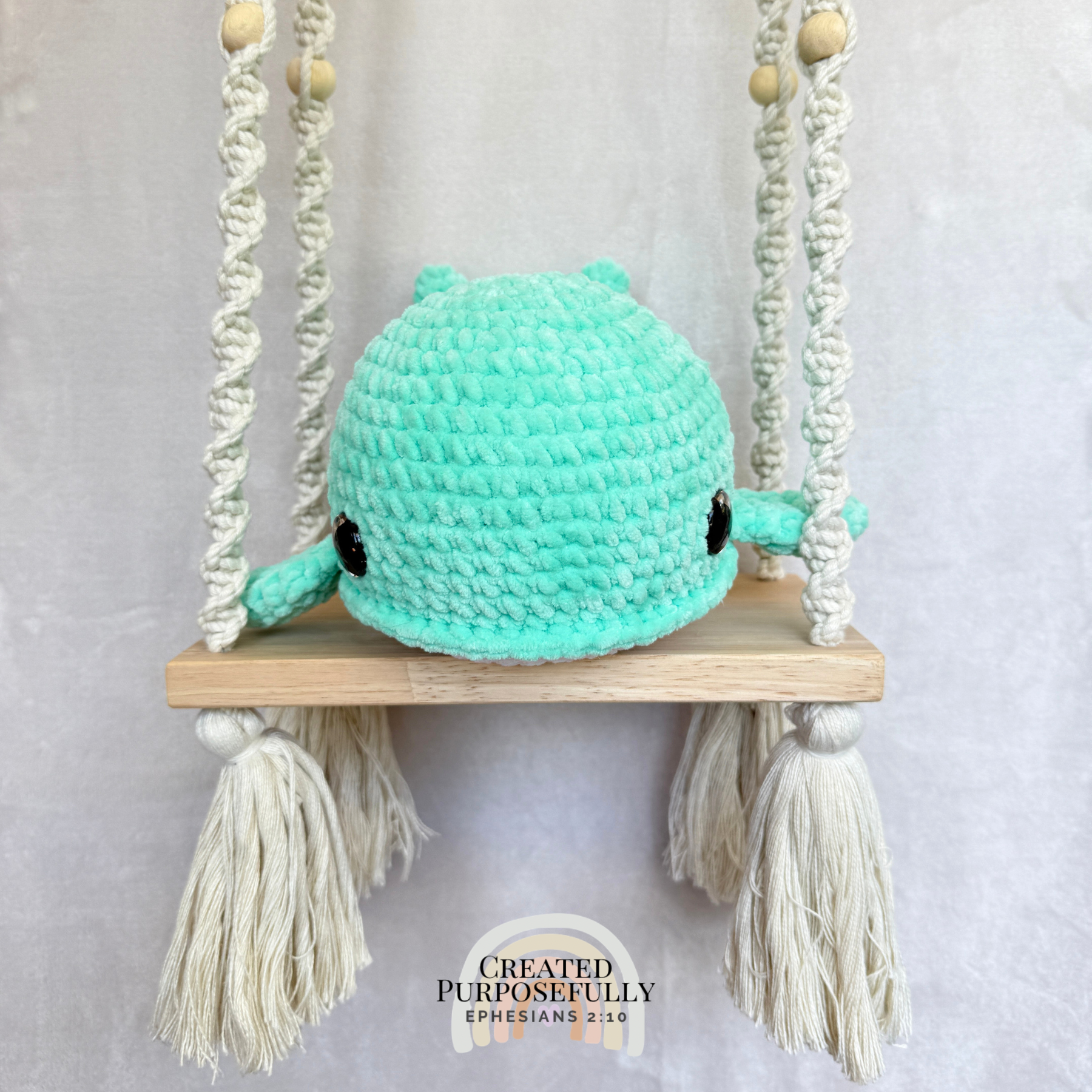 Handmade crochet whale family with one mama whale and two baby whales made with soft plush yarn