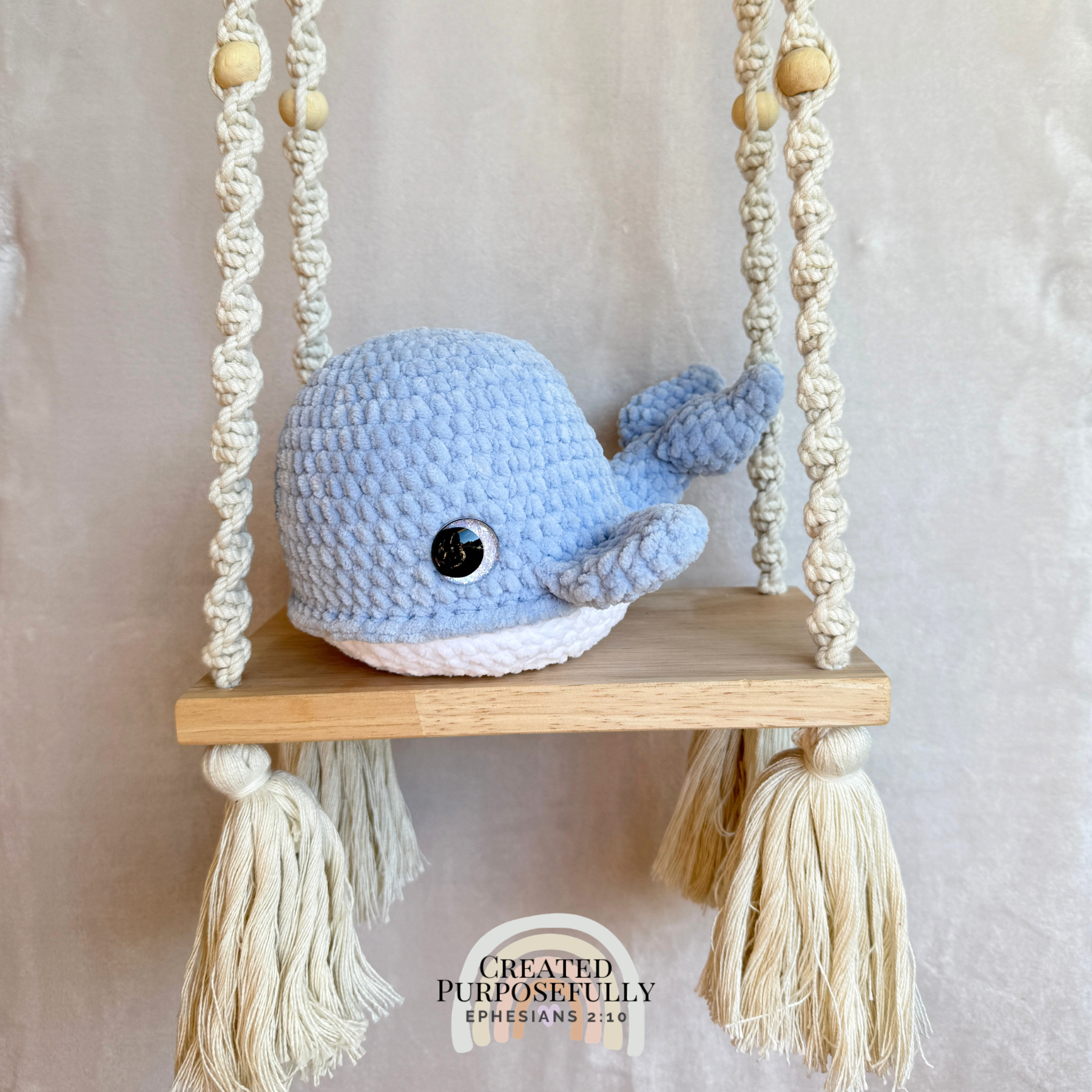 Handmade crochet whale family with one mama whale and two baby whales made with soft plush yarn