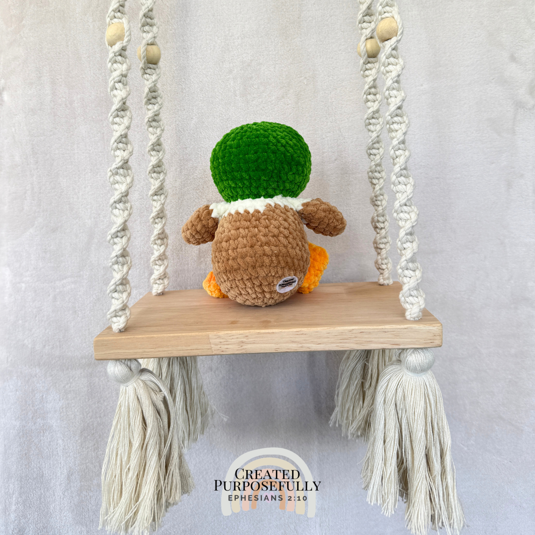 Handmade mallard crochet duck plush made with soft plush yarn and detailed handmade features