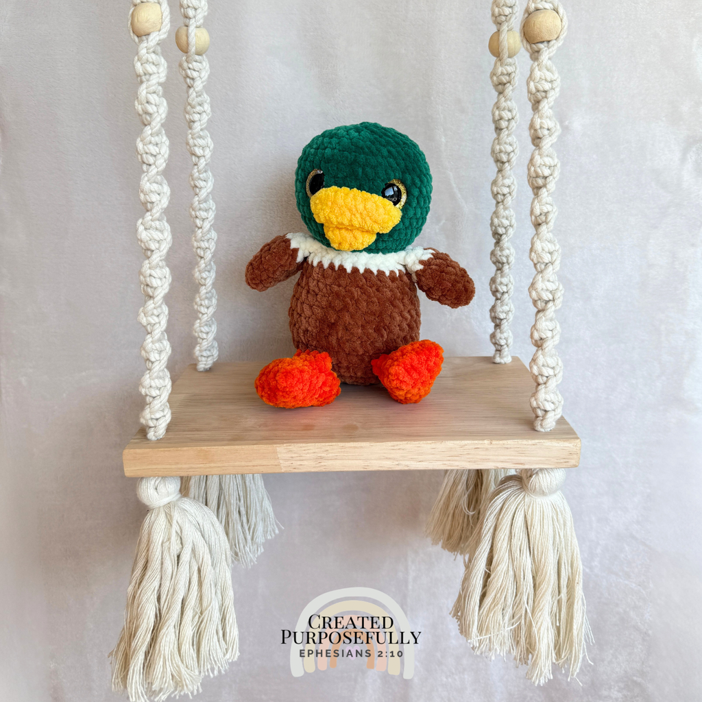 Handmade mallard crochet duck plush made with soft plush yarn and detailed handmade features