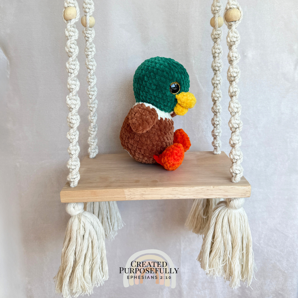 Handmade mallard crochet duck plush made with soft plush yarn and detailed handmade features
