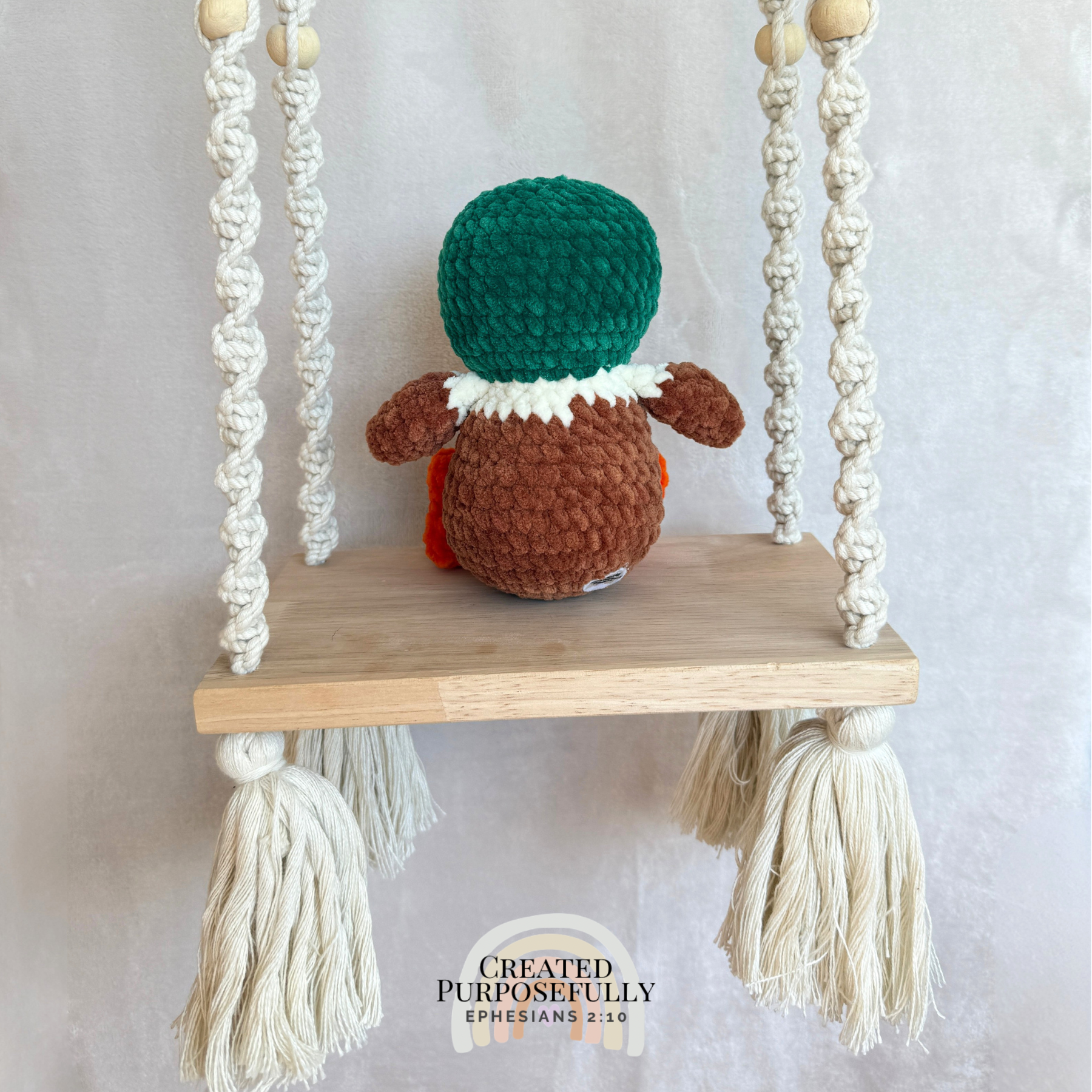 Handmade mallard crochet duck plush made with soft plush yarn and detailed handmade features