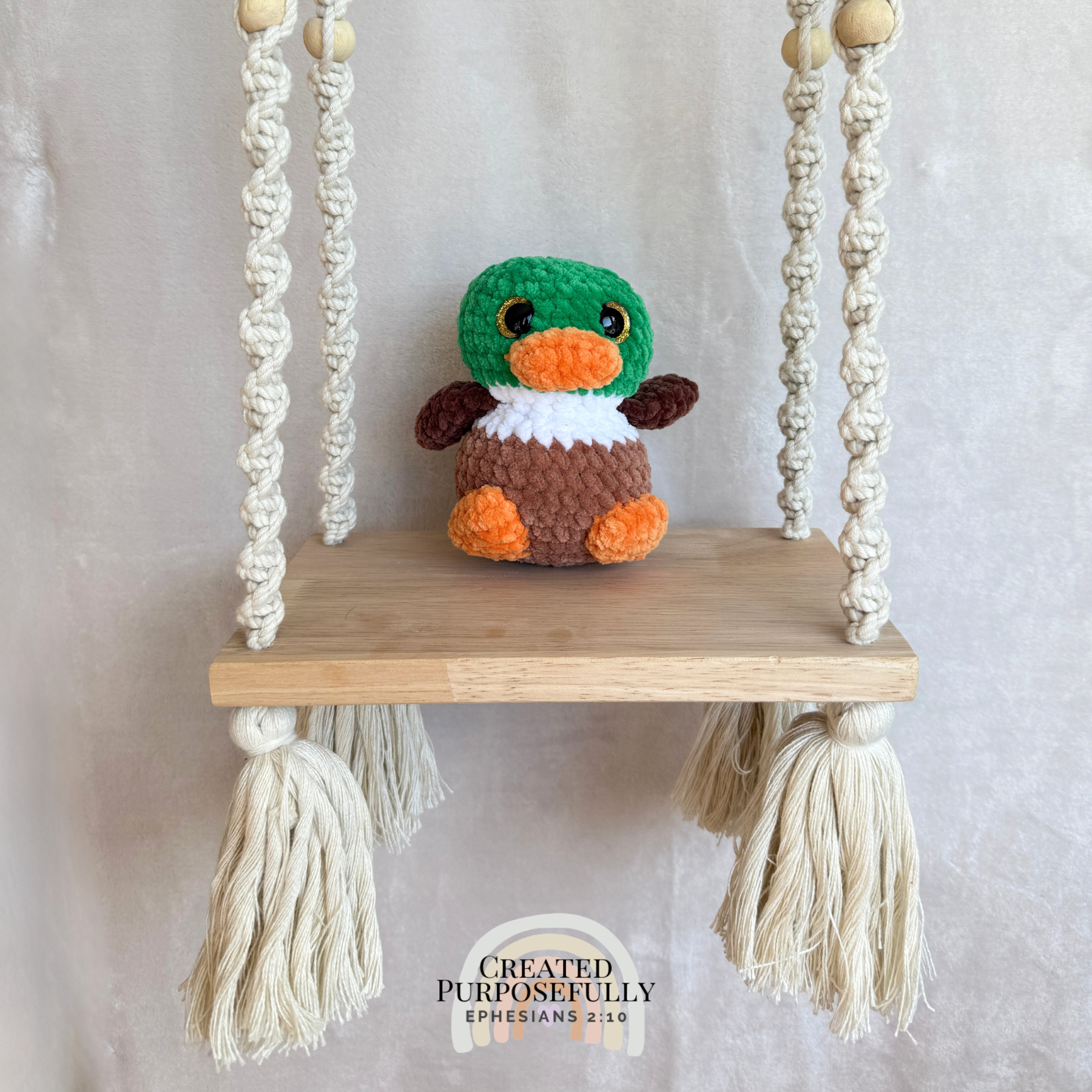 Handmade mallard duck crochet plush made with soft plush yarn and detailed handmade features