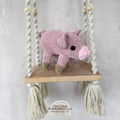 Handmade standing pig crochet plush made with soft plush yarn and adorable handmade details